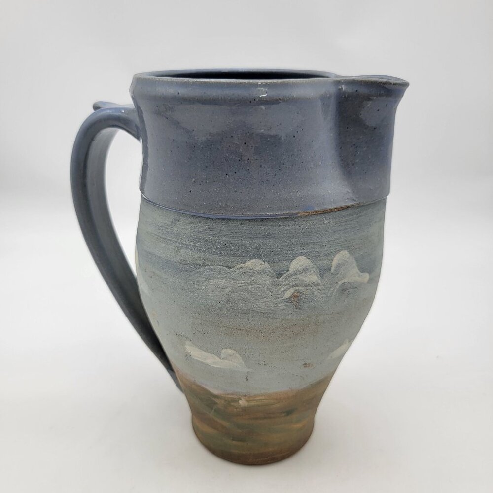 Vintage Handcrafted Pottery Pitcher With Scenic Landscape Design Signed G Tyson - Picture 3 of 8